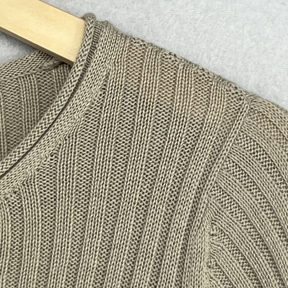 EILEEN FISHER Sweater XS Organic Cotton Tencel Ribbed Rolled Round Neck Beige - Picture 11 of 15